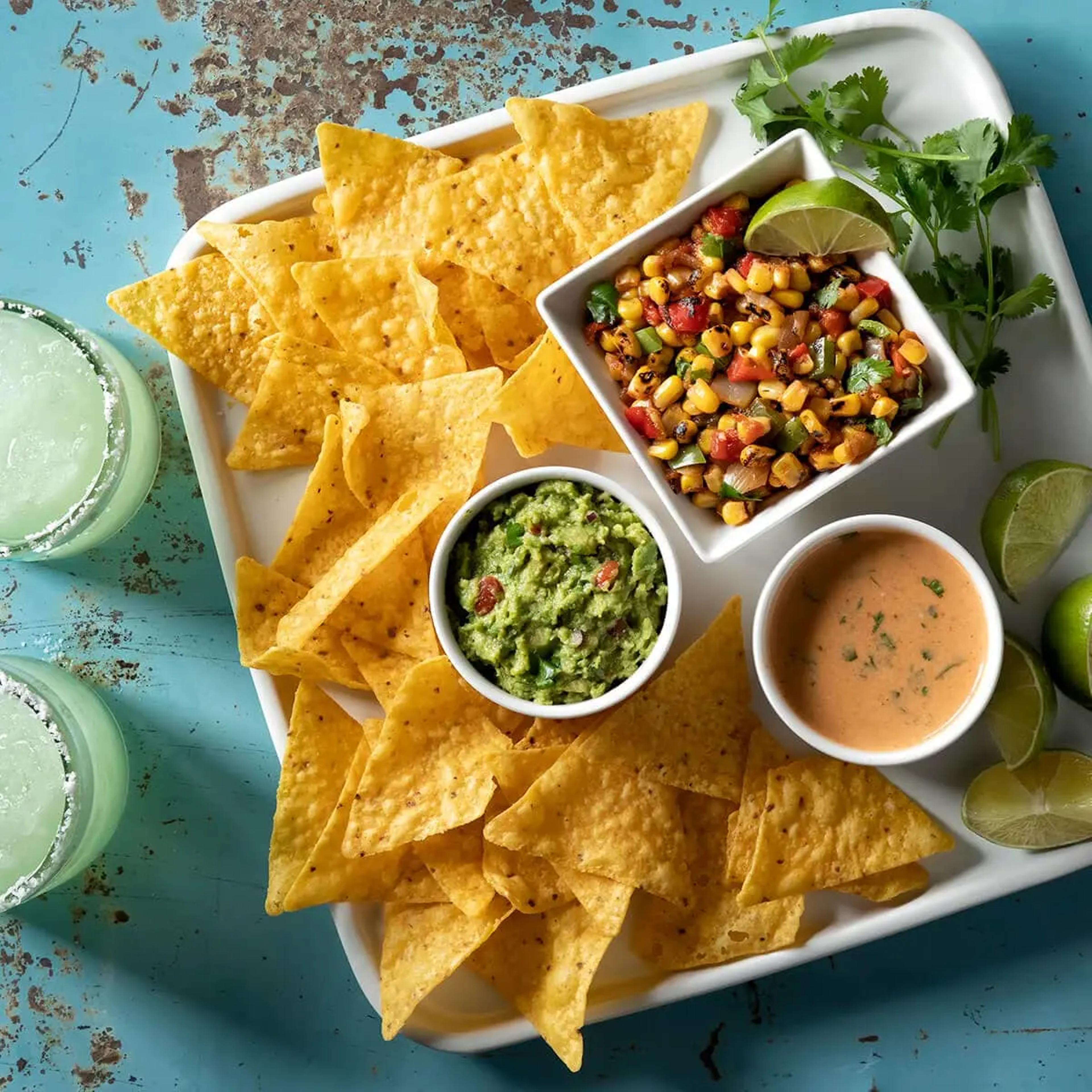 Dippin' Trio of Corn Salsa, Guacamole and Queso Recipe Card