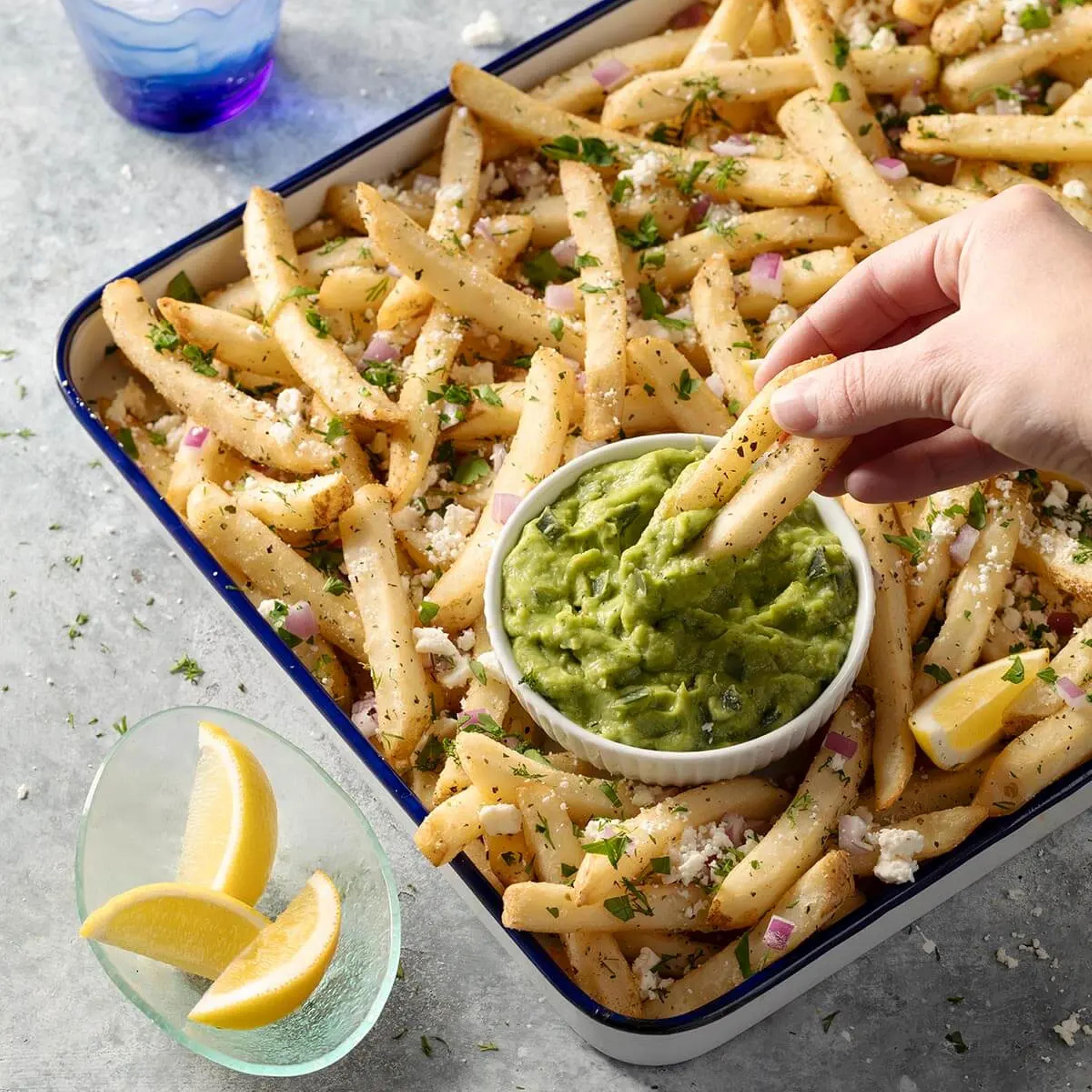 Greek Fries with Cucumber Tzatziki Avocado Recipe Card