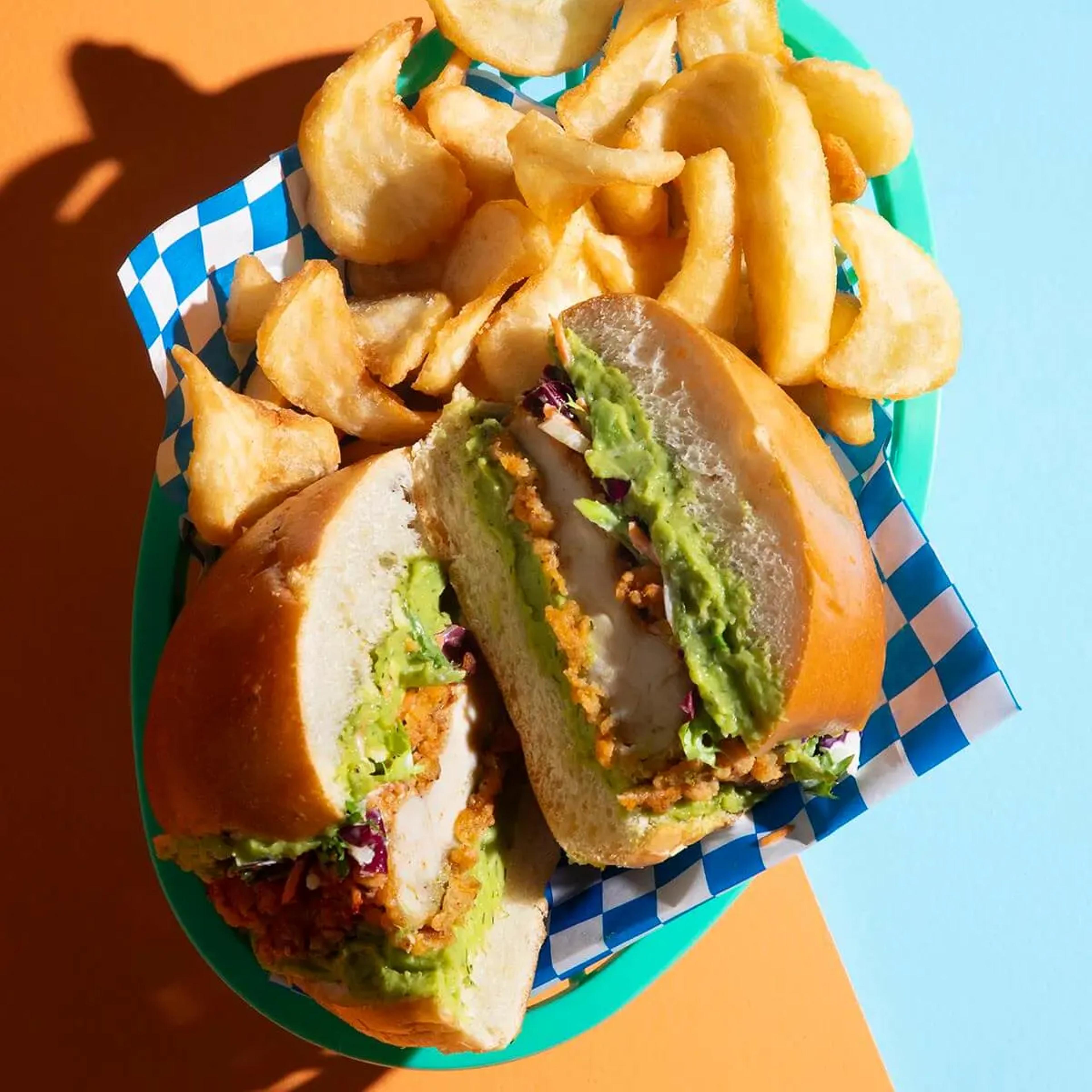 Spicy Fried Chicken and Dill Pickle Avocado Sandwich Recipe Card